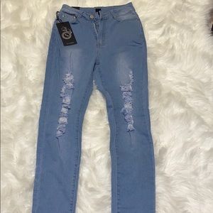 Light wash, distressed skinny leg jeans